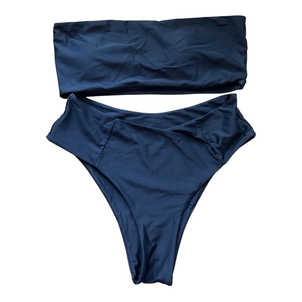 NWOT Zaful Swim Black High Waisted Bandeau Bikini Set, Size US 8, UK 12, EU 40